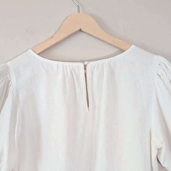 NWT Lauren Conrad Ivory Linen Blend Puff Sleeve V-Neck Top XS Vanilla Girl - Picture 8 of 11